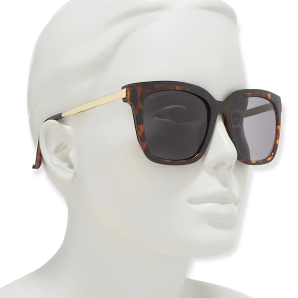 DIFF Hailey Sunglasses Tortoise Gold Frame Grey Lenses Oversized Square Sunnies - Picture 2 of 10